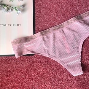 Victoria's Secret PINK Velvet Ribbed Thong Panty Perfectly Pink Medium NEW